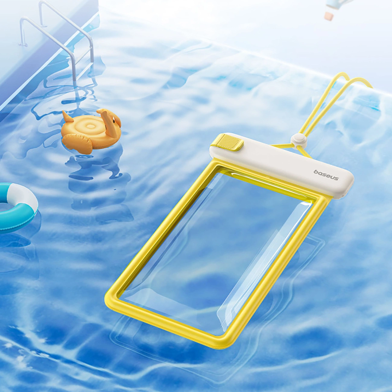 Η θήκη Baseus DeepDive επιπλέει στο νερό της πισίνας