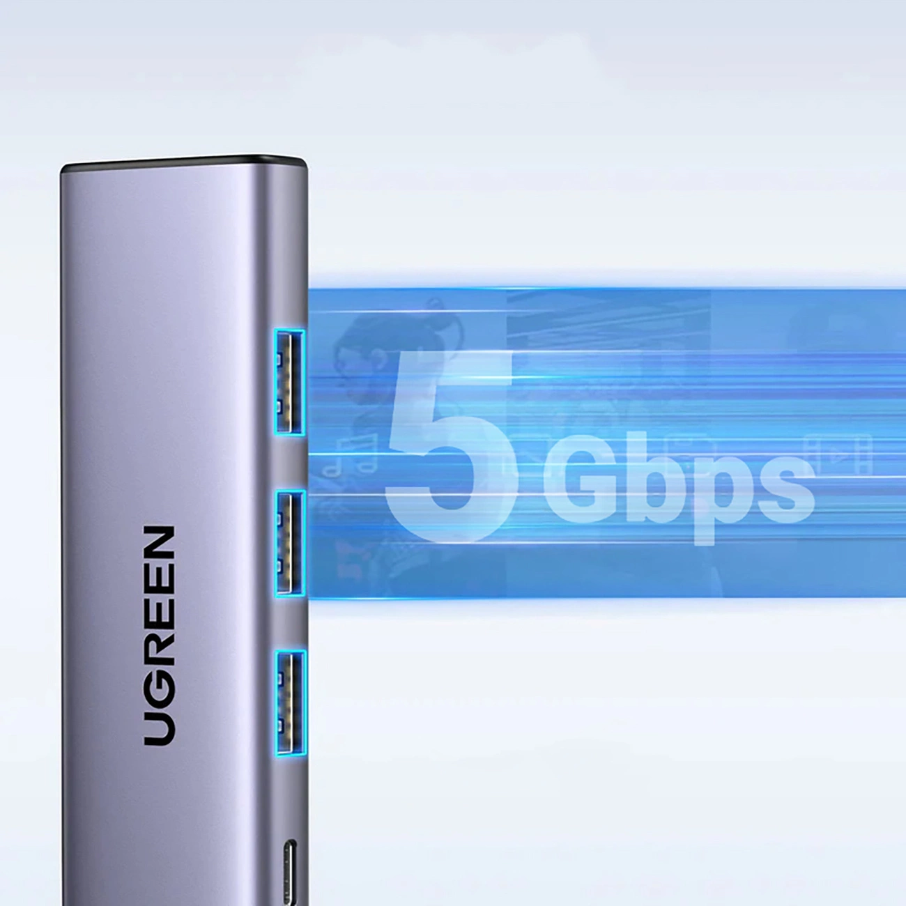 HUB 5in1 Ugreen CM511 με την επιγραφή 5Gbps στο φόντο