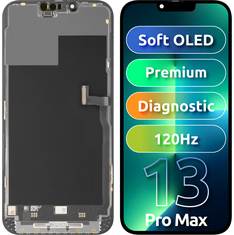 LCD Οθόνη MP για Apple iPhone 13 Pro Max, Premium Soft OLED FHD 120Hz Διαγνωστική Έκδοση, Aftermarket, Μαύρη 