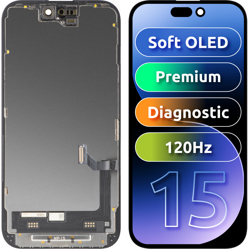 Μονάδα Οθόνης LCD MP για Apple iPhone 15, Premium Soft OLED FHD 120Hz Διαγνωστική Έκδοση, Aftermarket, Μαύρη