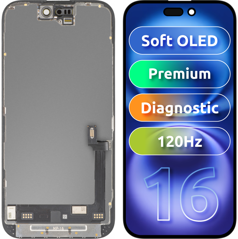 Οθόνη LCD Module MP για Apple iPhone 16, Premium Soft OLED FHD 120Hz Διαγνωστική Έκδοση, Μεταχειρισμένη, Μαύρη 