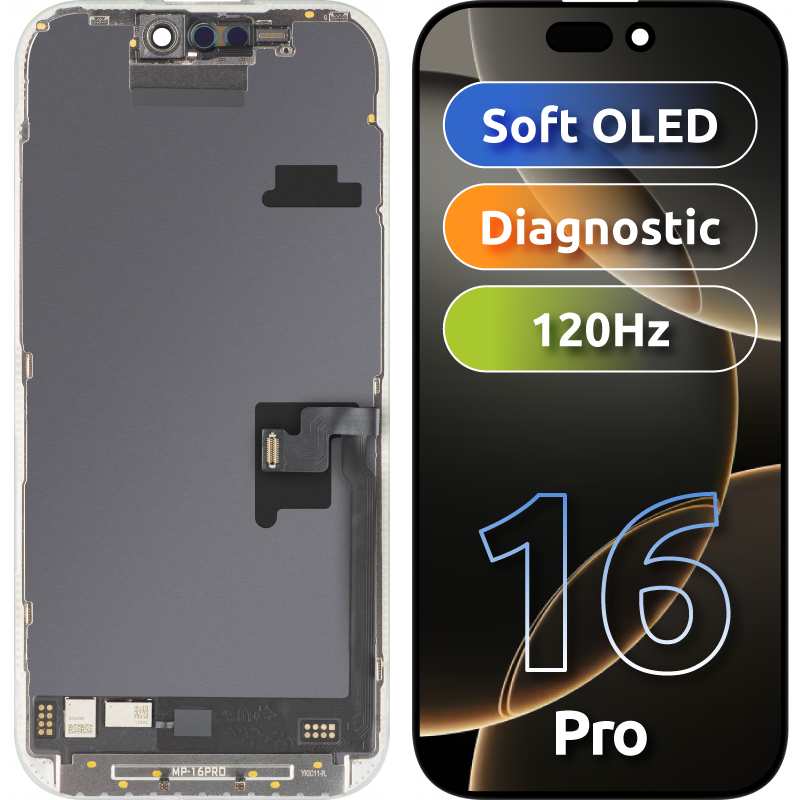 Μονάδα Οθόνης LCD MP για Apple iPhone 16 Pro, Soft OLED FHD Διαγνωστική Έκδοση, Μετά την Αγορά, Μαύρη 