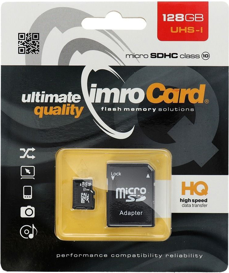 Κάρτα Μνήμης microSDXC Imro, 128Gb, Class 10 / UHS-1 U1, Με Αντάπτορα Κάρτα Μνήμης microSDXC Imro, 128Gb, Class 10 / UHS-1 U1, Με Αντάπτορα