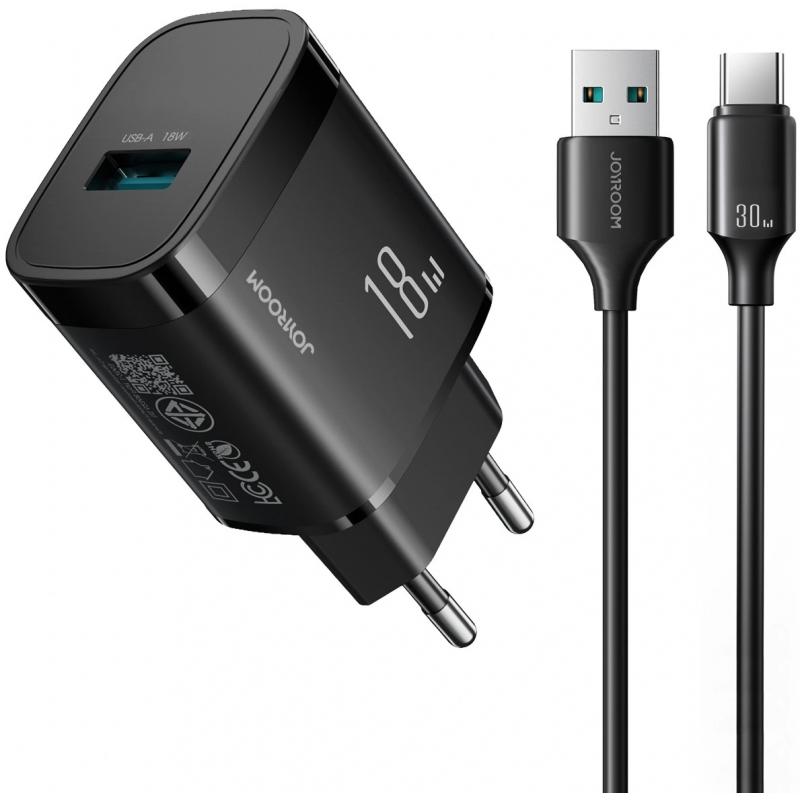 Φορτιστής Ρεύματος με Καλώδιο USB-C Joyroom JR-TF4, 18W, 3A, 1 x USB-A, Μαύρος Φορτιστής Ρεύματος με Καλώδιο USB-C Joyroom JR-TF4, 18W, 3A, 1 x USB-A, Μαύρος